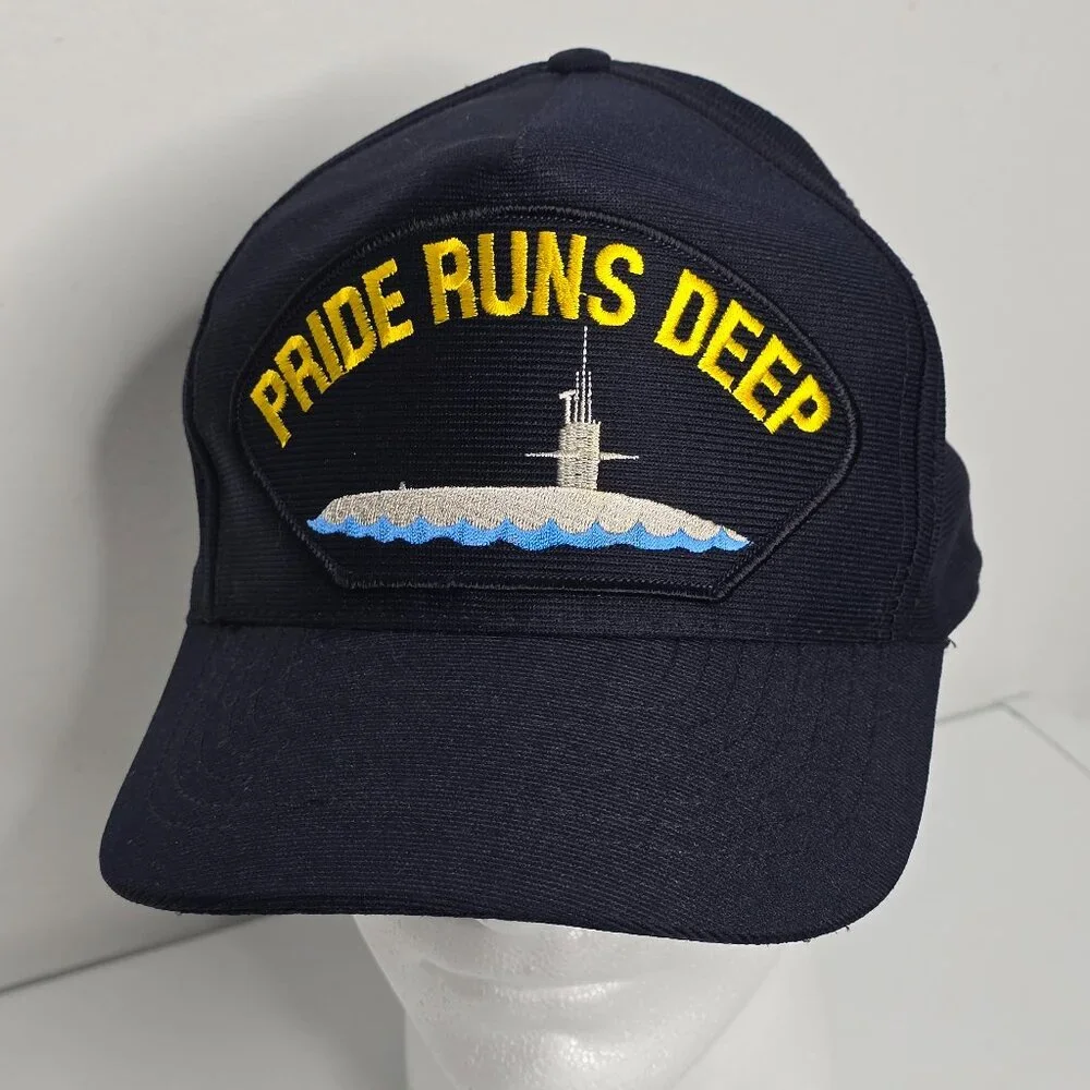 US Navy Pride Runs Deep Submarine Military Hat Cap Eagle Crest‎ Made in USA OSFA